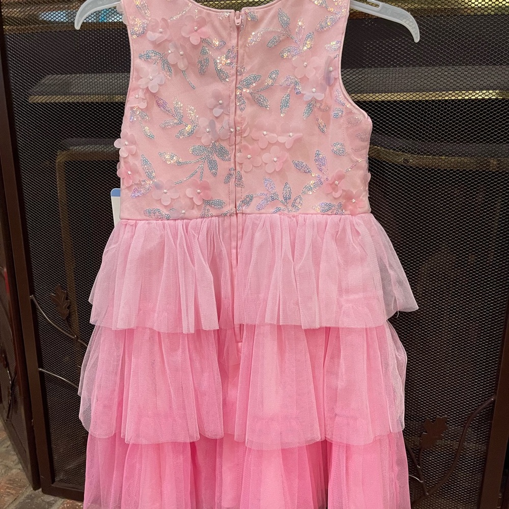 Rare Editions Pink Tiered Dress with Floral Accents Easter Dress